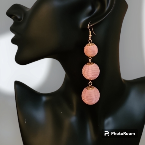 3/$30 Pink Thread Ball Drop Statement Dangle Hook Earrings - Picture 1 of 6